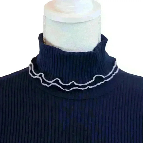 J.Crew Navy Blue Lettuce Edge Ribbed Long Sleeve Turtleneck Size Small - Picture 8 of 9
